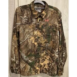 Under Armour Womens Long Sleeve Button Up Real tree Camo Shirt Size Lg